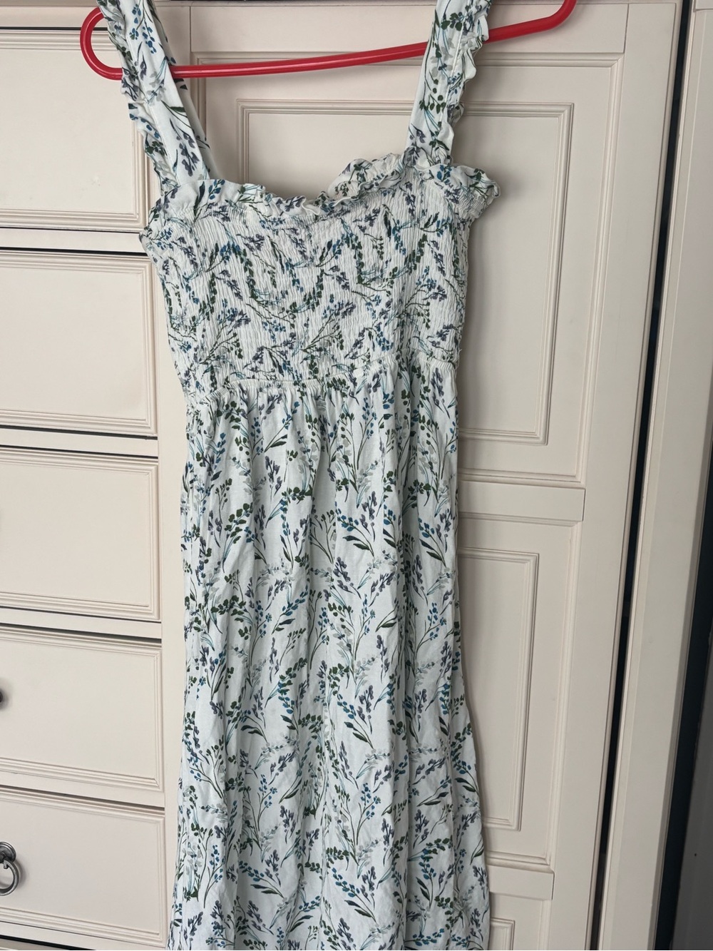 Zara White Maxi Dress with Blue and Green Floral Print